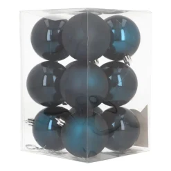 12 Donkerblauwe Kerstballen In Handige Box