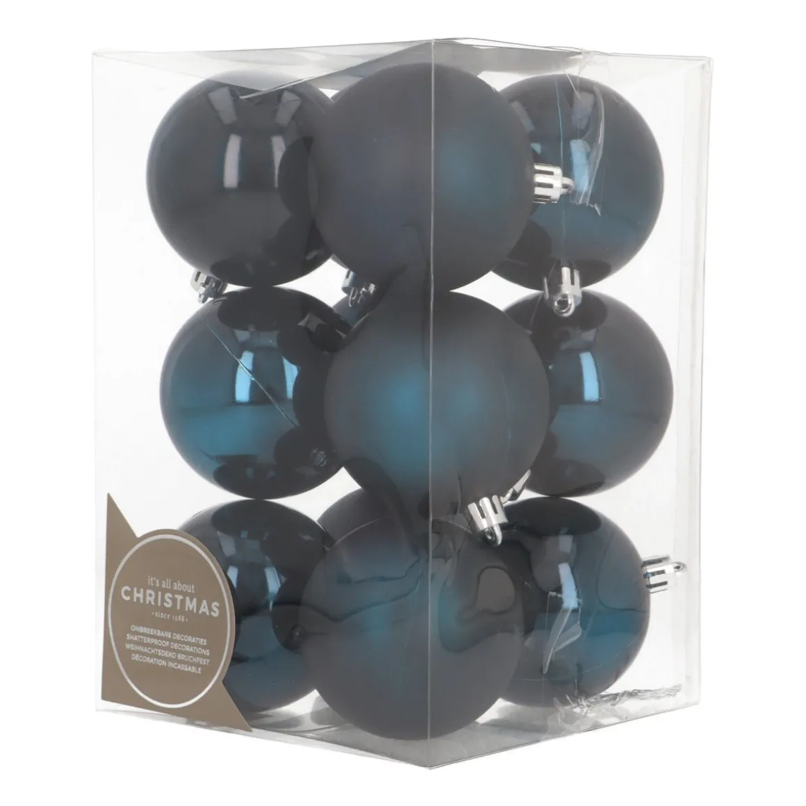 12 Donkerblauwe Kerstballen In Handige Box