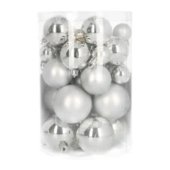 36 Kleine Kunststof Kerstballen Zilver In Koker