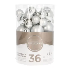 36 Kleine Kunststof Kerstballen Zilver In Koker