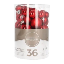 36 Kleine Kunststof Kerstballen Rood In Koker