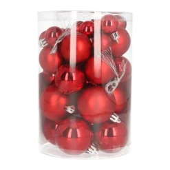 36 Kleine Kunststof Kerstballen Rood In Koker