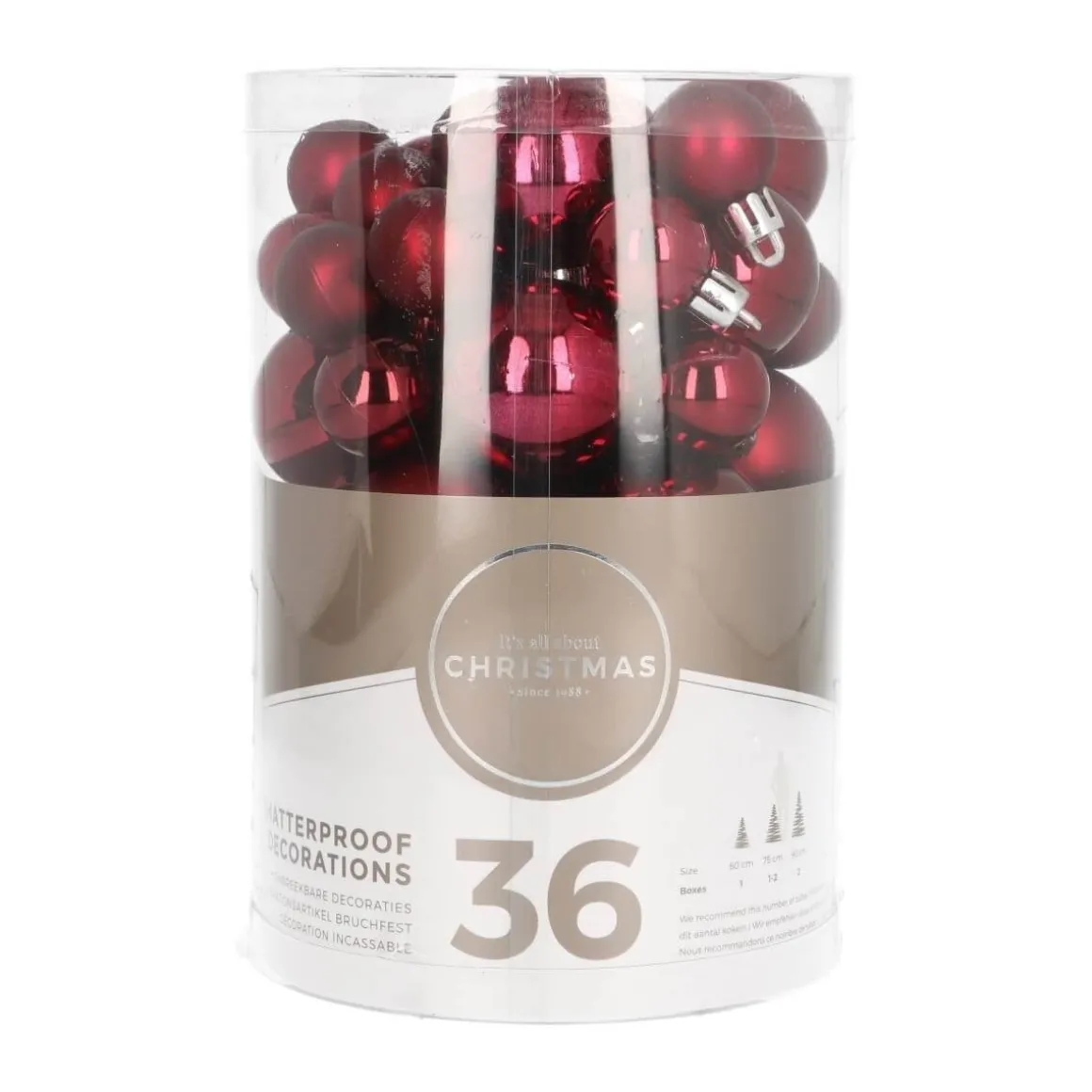 36 Kleine Kunststof Kerstballen Bordeauxrood In Koker