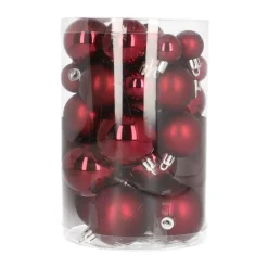 36 Kleine Kunststof Kerstballen Bordeauxrood In Koker