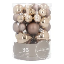 36 Kleine Kunststof Kerstballen Taupe In Koker