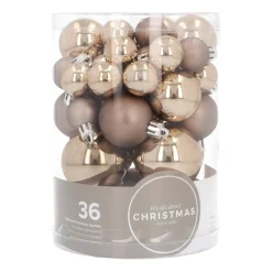 36 Kleine Kunststof Kerstballen Taupe In Koker