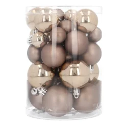 36 Kleine Kunststof Kerstballen Taupe In Koker