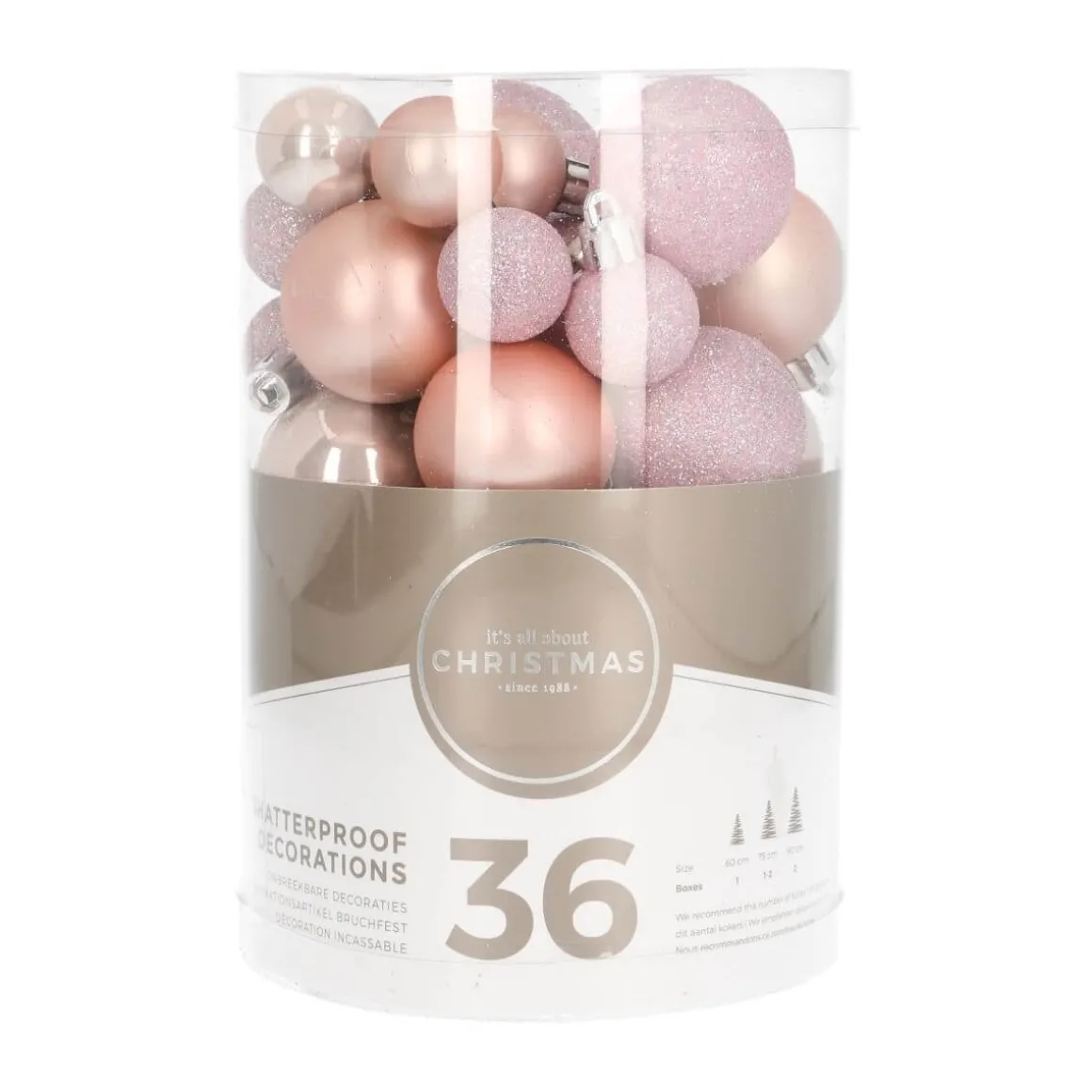 36 Kleine Kunststof Kerstballen Zachtroze In Koker