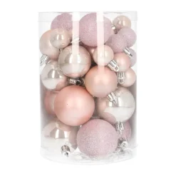 36 Kleine Kunststof Kerstballen Zachtroze In Koker