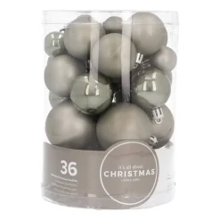 36 Kleine Kunststof Kerstballen Cottage Green In Koker