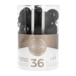 36 Kleine Kunststof Kerstballen Zwart In Koker