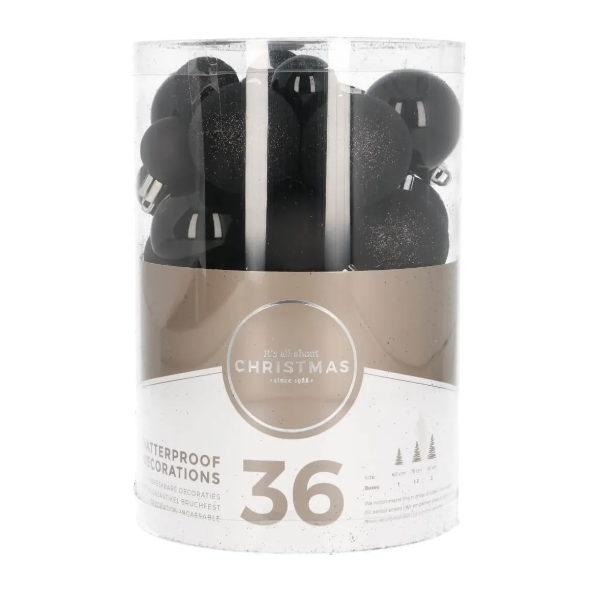 36 Kleine Kunststof Kerstballen Zwart In Koker