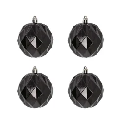 4 Kunststof Geometrische Kerstballen Zwart 8 Cm