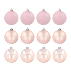 12 Kunststof Kerstballen Zachtroze 7 Cm