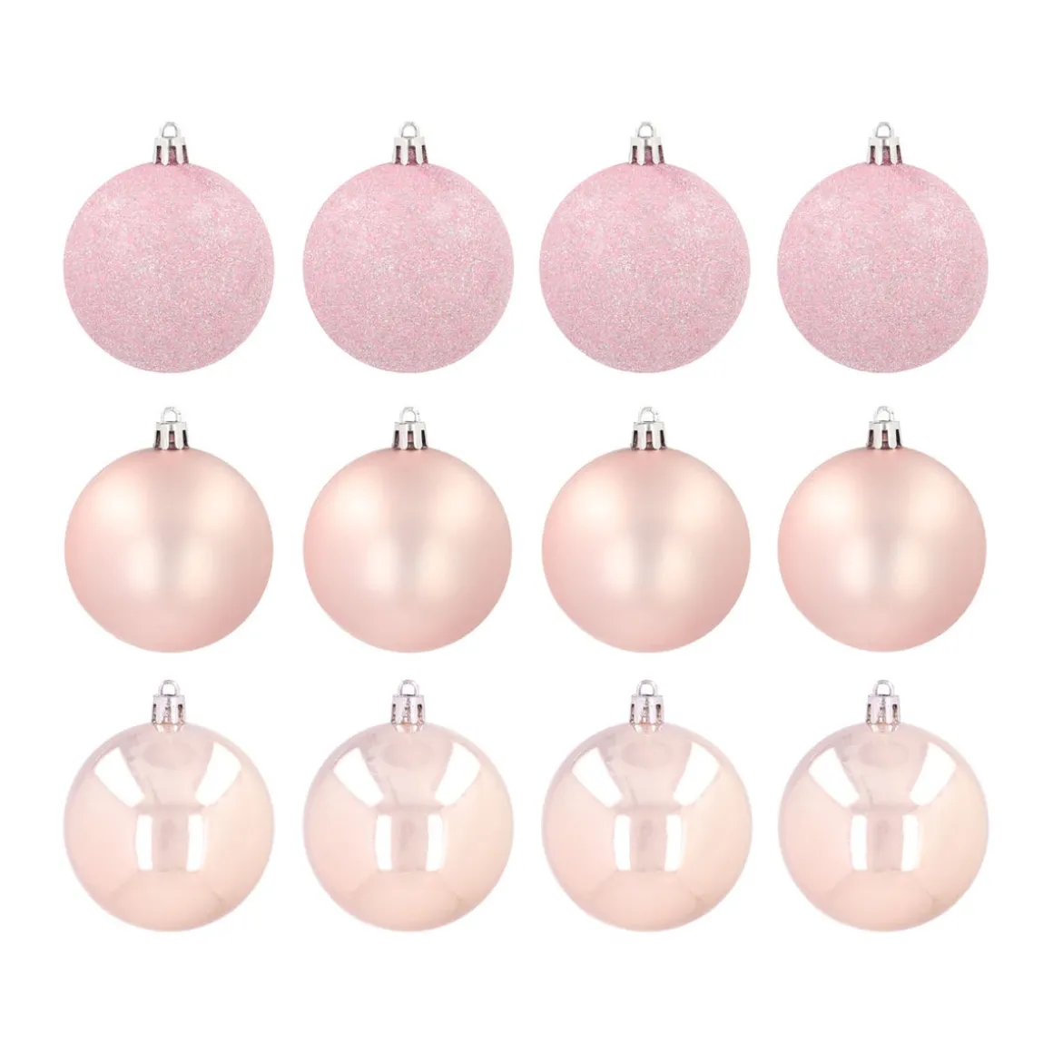 12 Kunststof Kerstballen Zachtroze 7 Cm