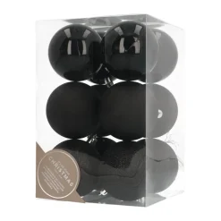 12 Kunststof Kerstballen Zwart 7 Cm