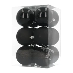 12 Kunststof Kerstballen Zwart 7 Cm