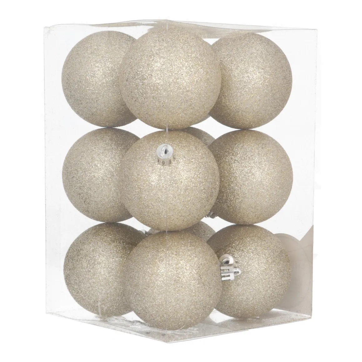 12 Lichtgouden Glitterkerstballen In Handige Box