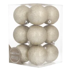 12 Lichtgouden Glitterkerstballen In Handige Box