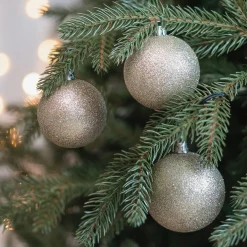 12 Lichtgouden Glitterkerstballen In Handige Box