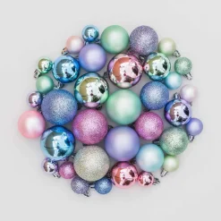 36 Mini Kunststof Kerstballen Pastelmix In Koker 2,5-5cm