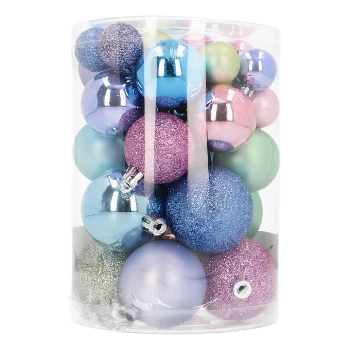 36 Mini Kunststof Kerstballen Pastelmix In Koker 2,5-5cm