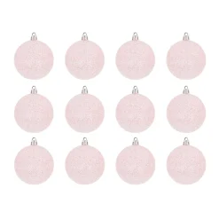 12 Roze Glitterkerstballen In Handige Box