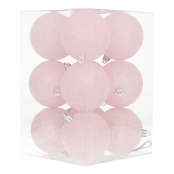 12 Roze Glitterkerstballen In Handige Box