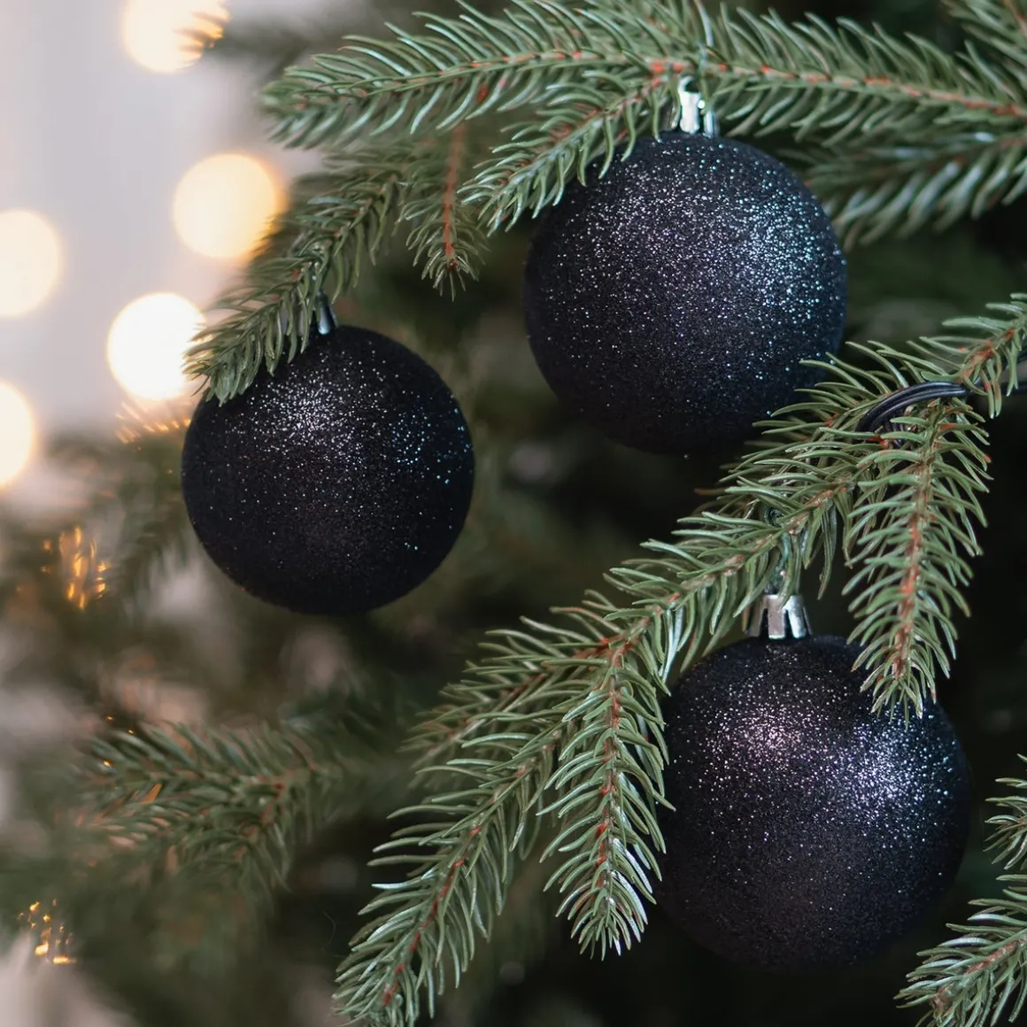 12 Zwarte Glitterkerstballen In Handige Box