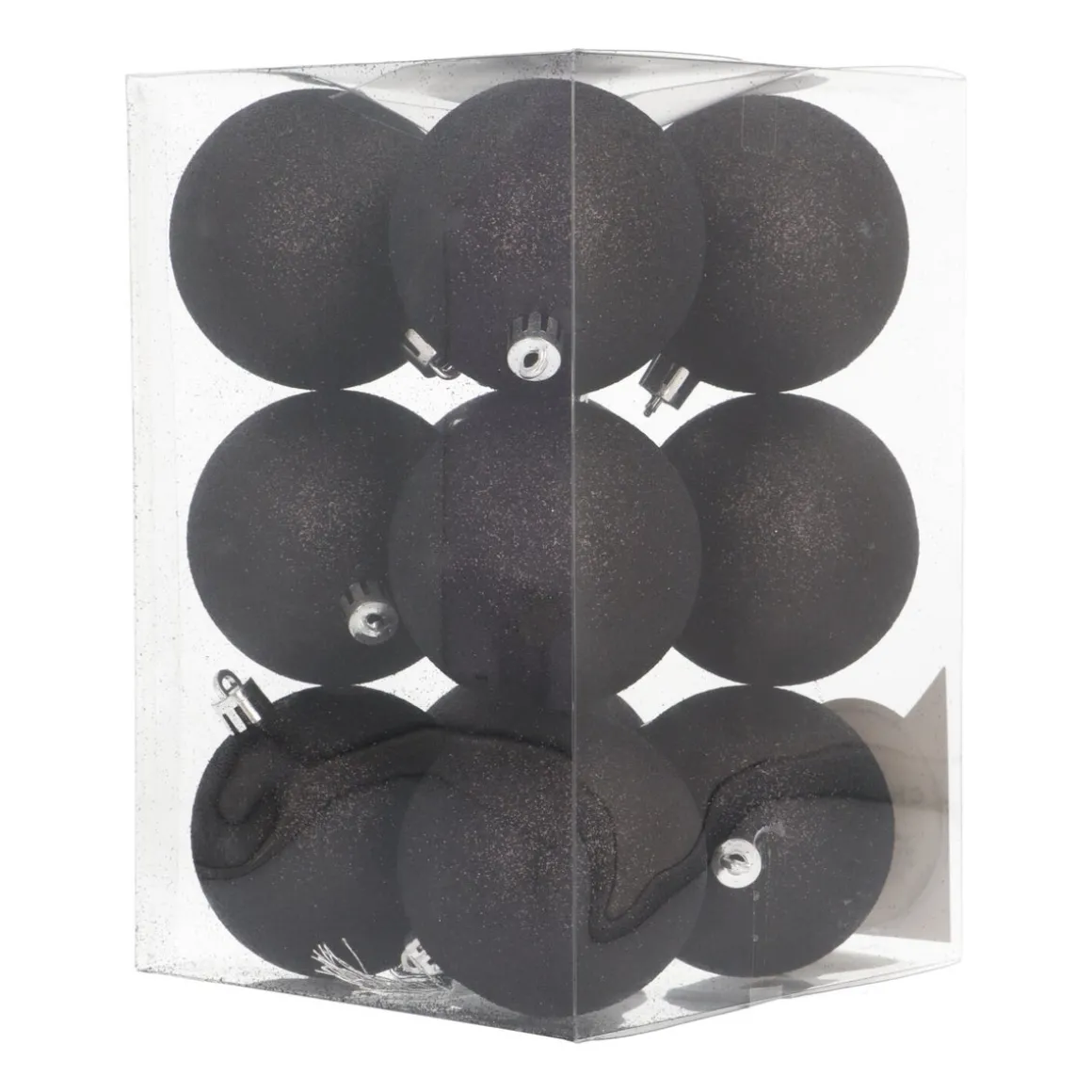 12 Zwarte Glitterkerstballen In Handige Box
