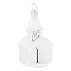 Bijzonder Glazen Kerkje Zilver Met Wit Dak 8 Cm
