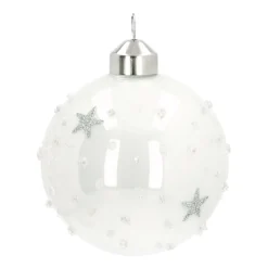 Bijzondere Glazen Kerstbal Wit Met Vlokken En Sterren 8 Cm