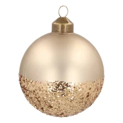 Bijzondere Glazen Kerstbal Taupe Met Goud Glitters 8 Cm