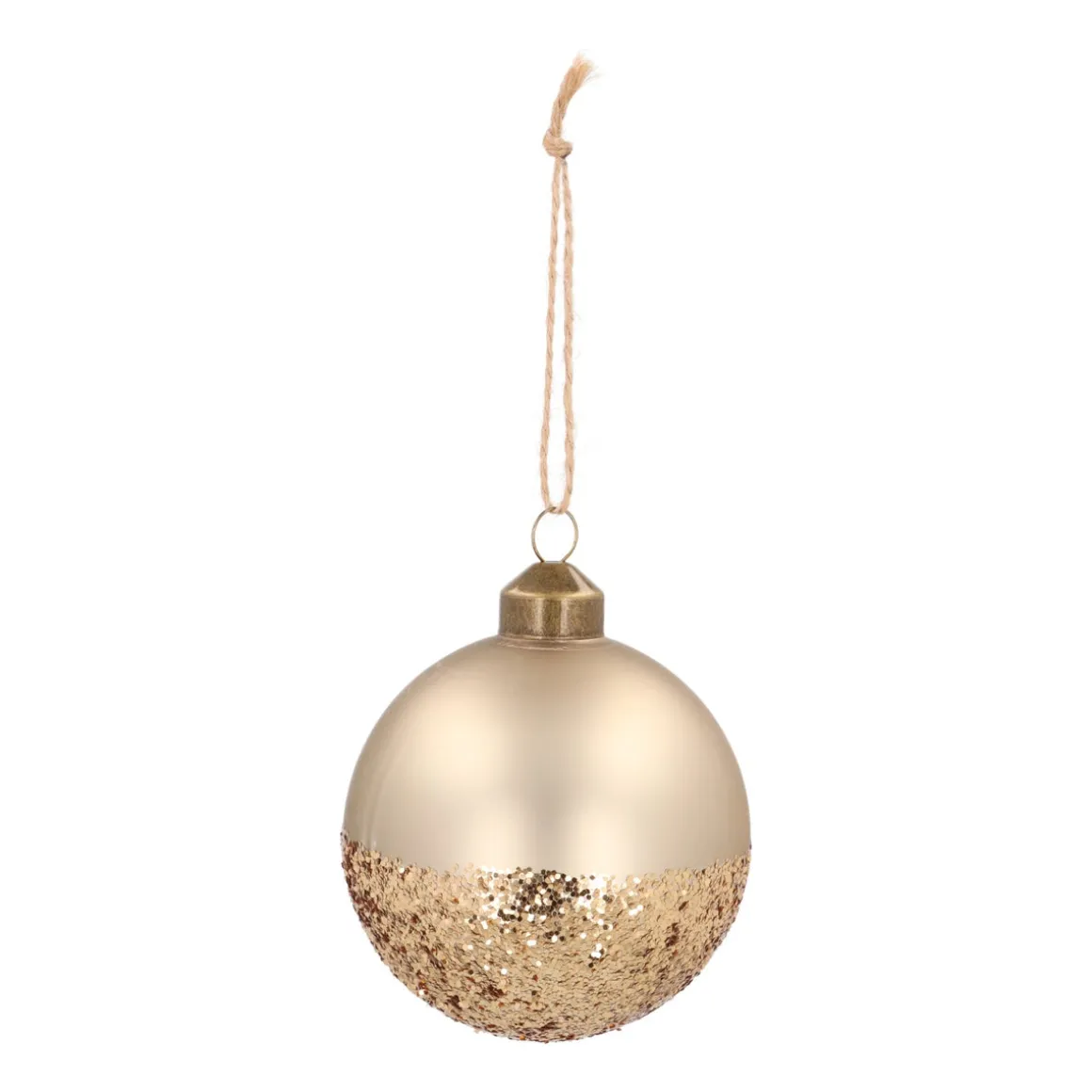 Bijzondere Glazen Kerstbal Taupe Met Goud Glitters 8 Cm