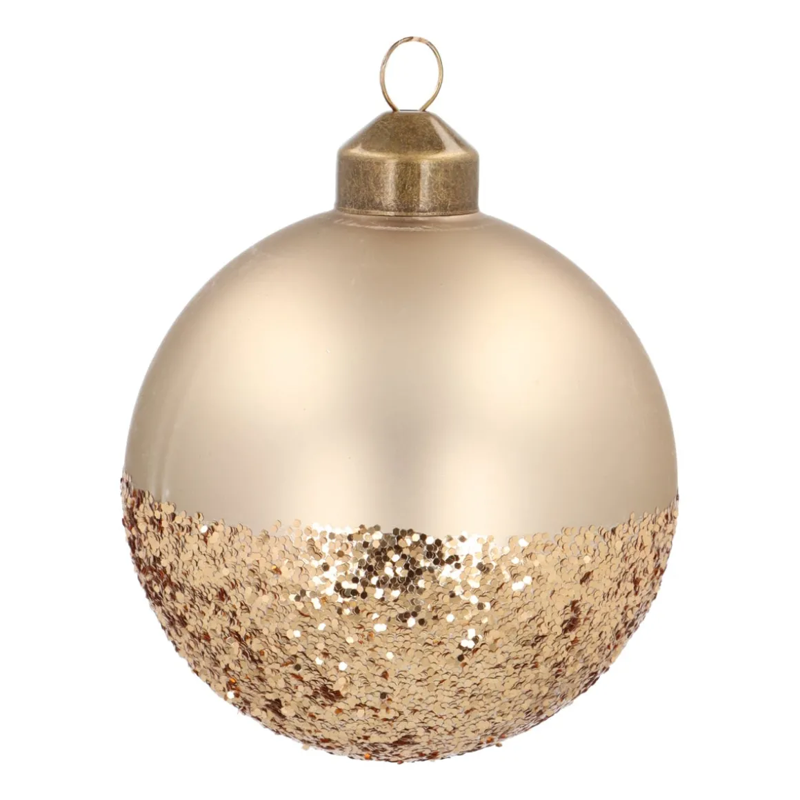 Bijzondere Glazen Kerstbal Taupe Met Goud Glitters 8 Cm