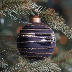 Bijzondere Glazen Kerstbal Champagne Met Glitter Lijnen 8cm