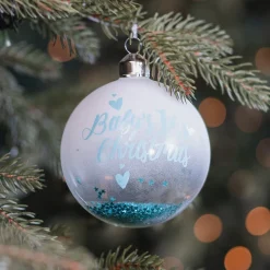 Blauwe Kerstbal 'Baby's First Christmas'