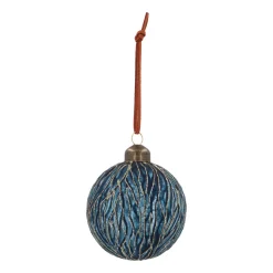 Blauwe Kerstbal Met Organische Reliëflijntjes