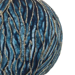 Blauwe Kerstbal Met Organische Reliëflijntjes