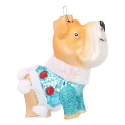Bulldog Kersthanger Met Blauwe Wintertrui