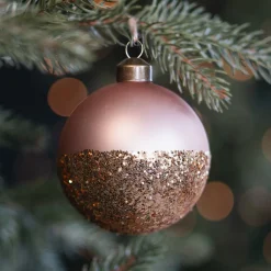 Champagnekleurige Kerstbal Met Glitterdip