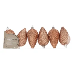 Dennenappels 6 St | Koper | Kunststof | 9 Cm