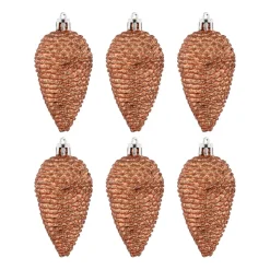 Dennenappels 6 St | Koper | Kunststof | 9 Cm