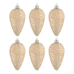 Dennenappels 6 St | Lichtgoud | Kunststof | 9 Cm