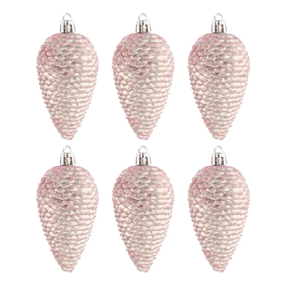Dennenappels 6 St | Zachtroze | Kunststof | 9 Cm