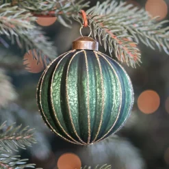 Diepgroene Kerstbal Met Gouden Glitterstrepen