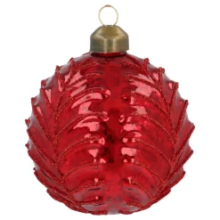Dieprode Craquelé Kerstbal Met Bladmotief