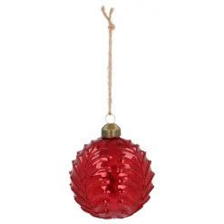 Dieprode Craquelé Kerstbal Met Bladmotief