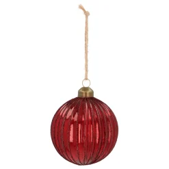 Donkerrode Craquelé Kerstbal Met Glitterlijnen