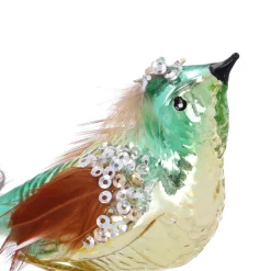 Elegante Groene En Gouden Vogel Op Clip Voor Een Natuurlijke Kerst